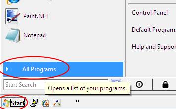 Windows Start Button, All Programs